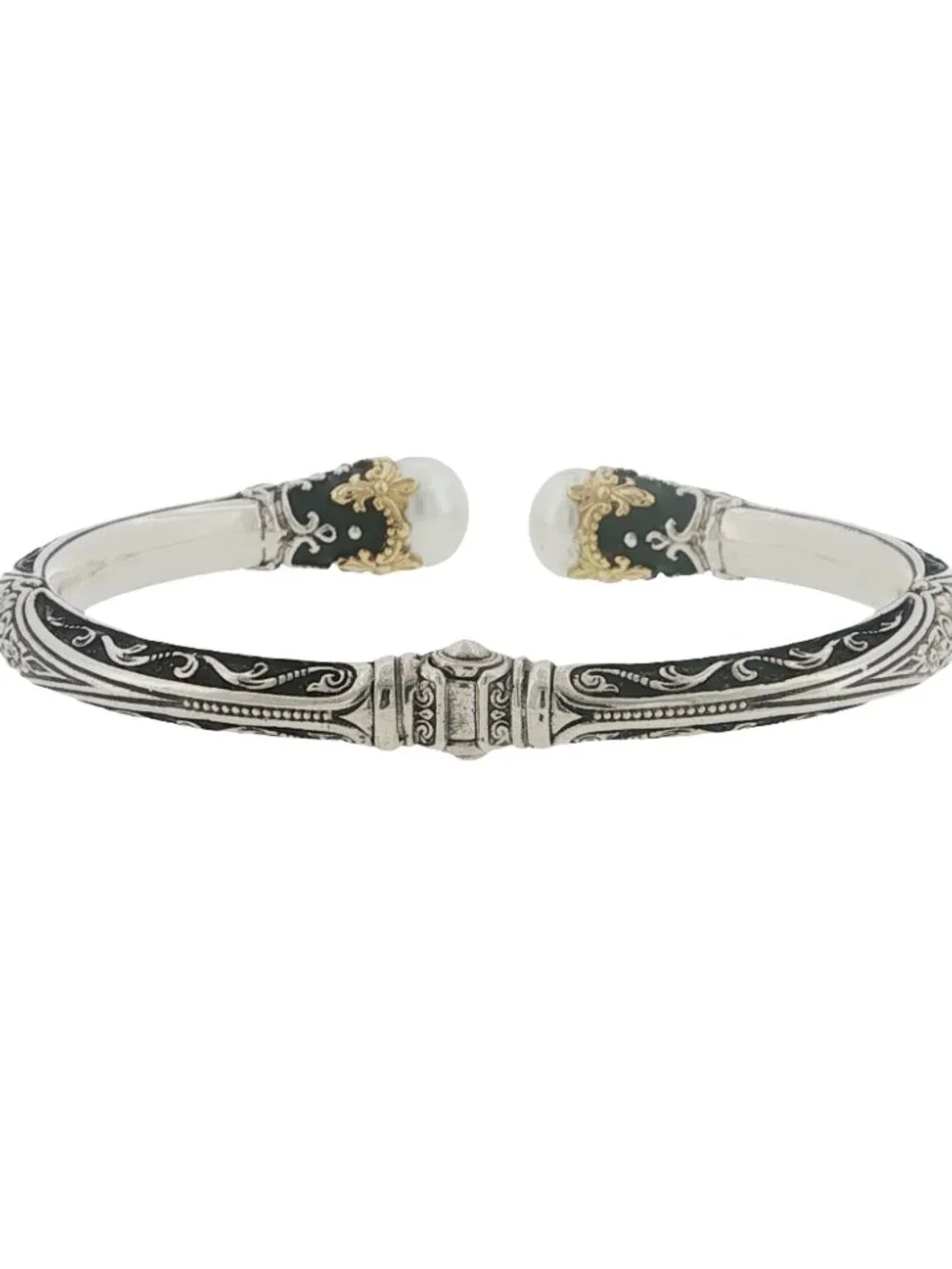 Konstantino 925 Sterling Silver 18K Gold Nemesis Cultured Pearl Bangle 7